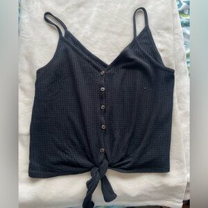 Wild Fable Knit Black Tie Front Tank Top with Buttons